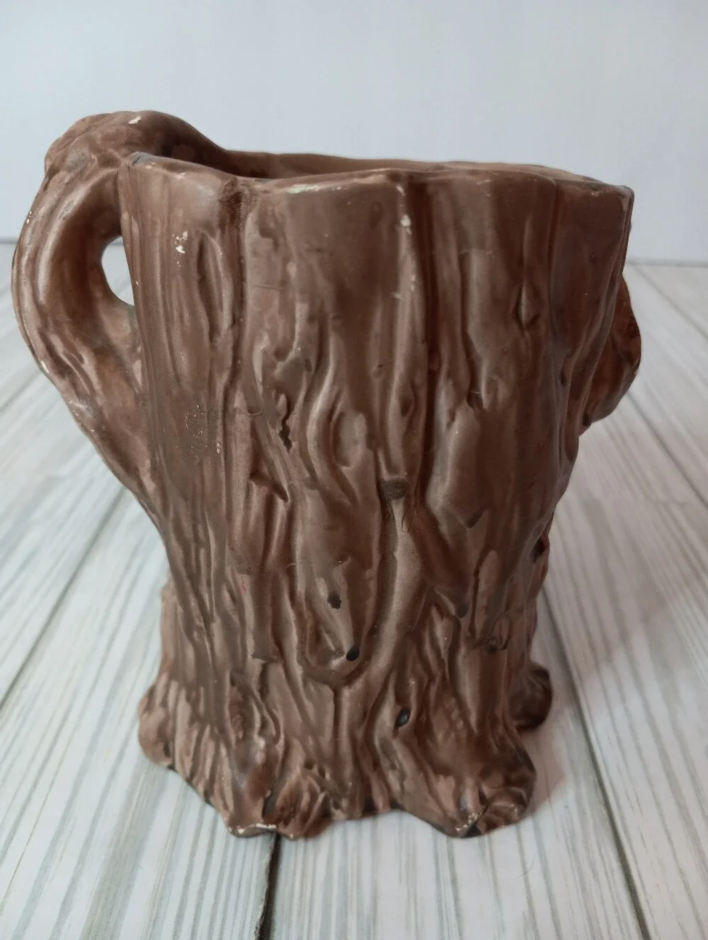 Vintage Spooky Ceramic Brown Tree Trunk Halloween Planter with White Ghosts